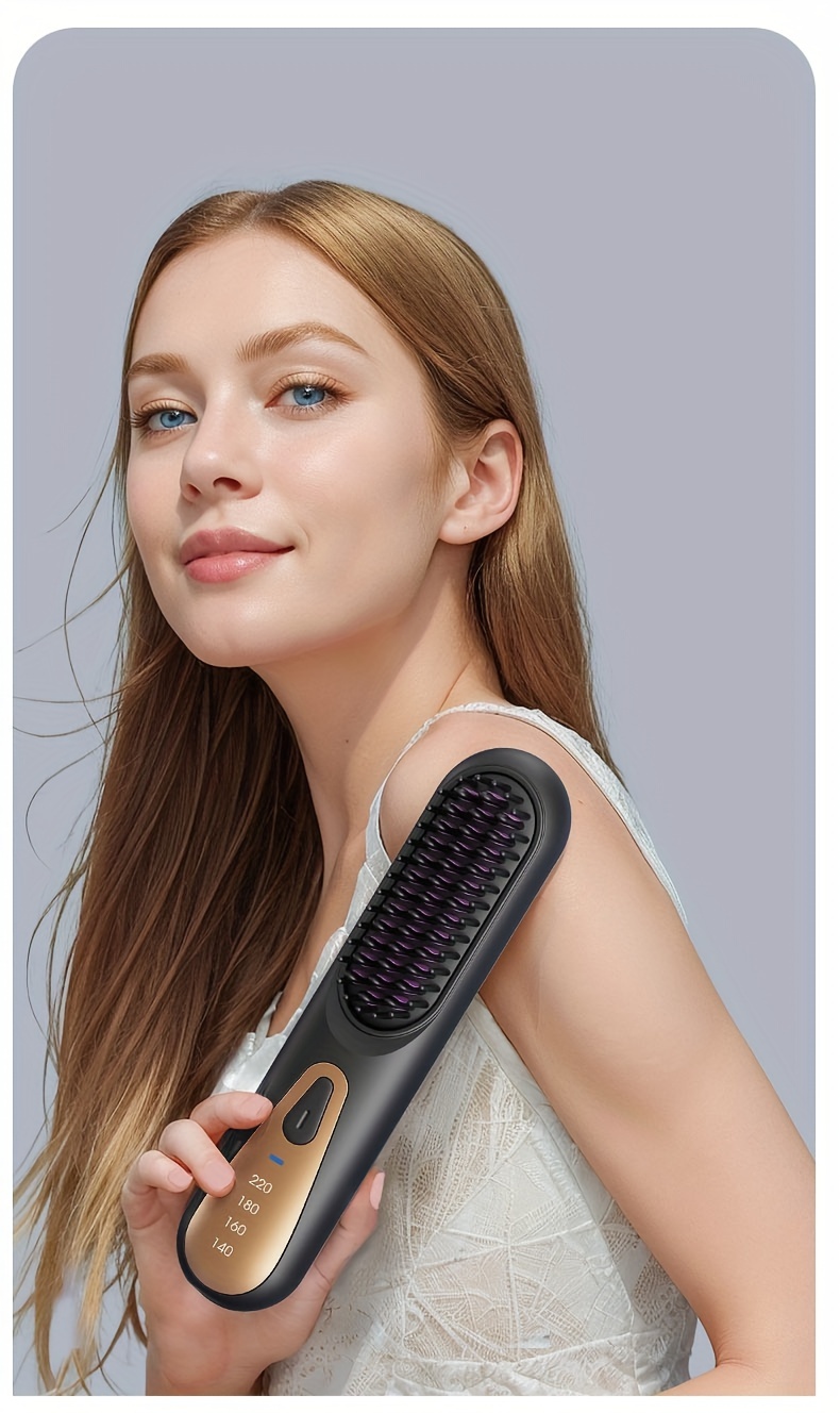 portable hair straightener brush rechargeable 4 temperatures control handheld straightening comb wireless styling tool gifts for women mothers day gift details 5