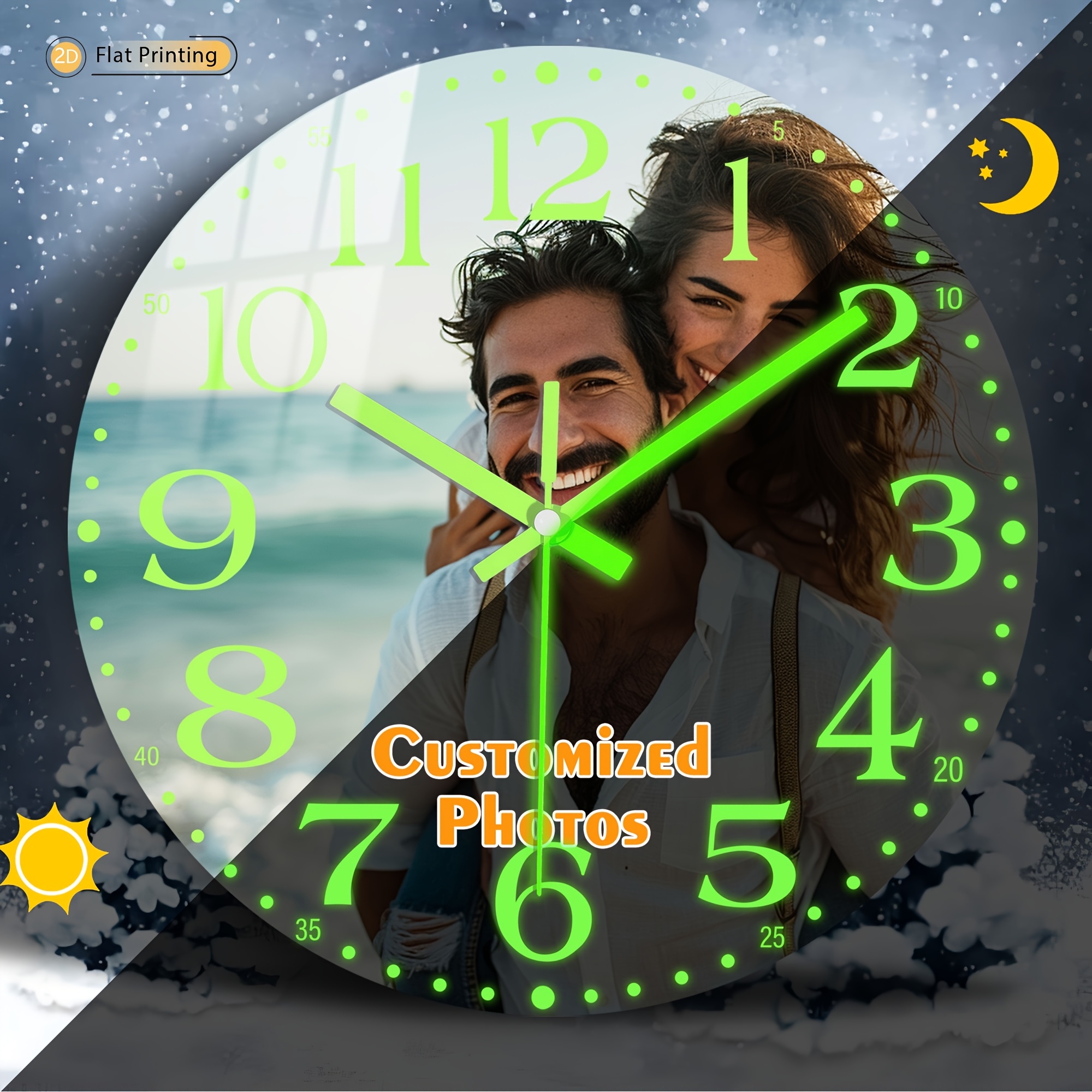 TEMU A Custom Luminous Wall Clock, Sticker Clock, Round Wall Clock, Exquisite Wall Clock, Suitable For Family Handmade Commemorations, Grandfather,