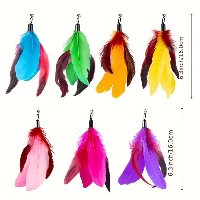 4/7pcs Colorful Feather Cat Toy Replacement Heads with Bell, Random Colors.Interactive Cat Teaser Wand Refill, Natural Feather Cat Toys for Indoor Cats, Kitten Exercise And Hunting Play.Artificial Feathers, Without Battery