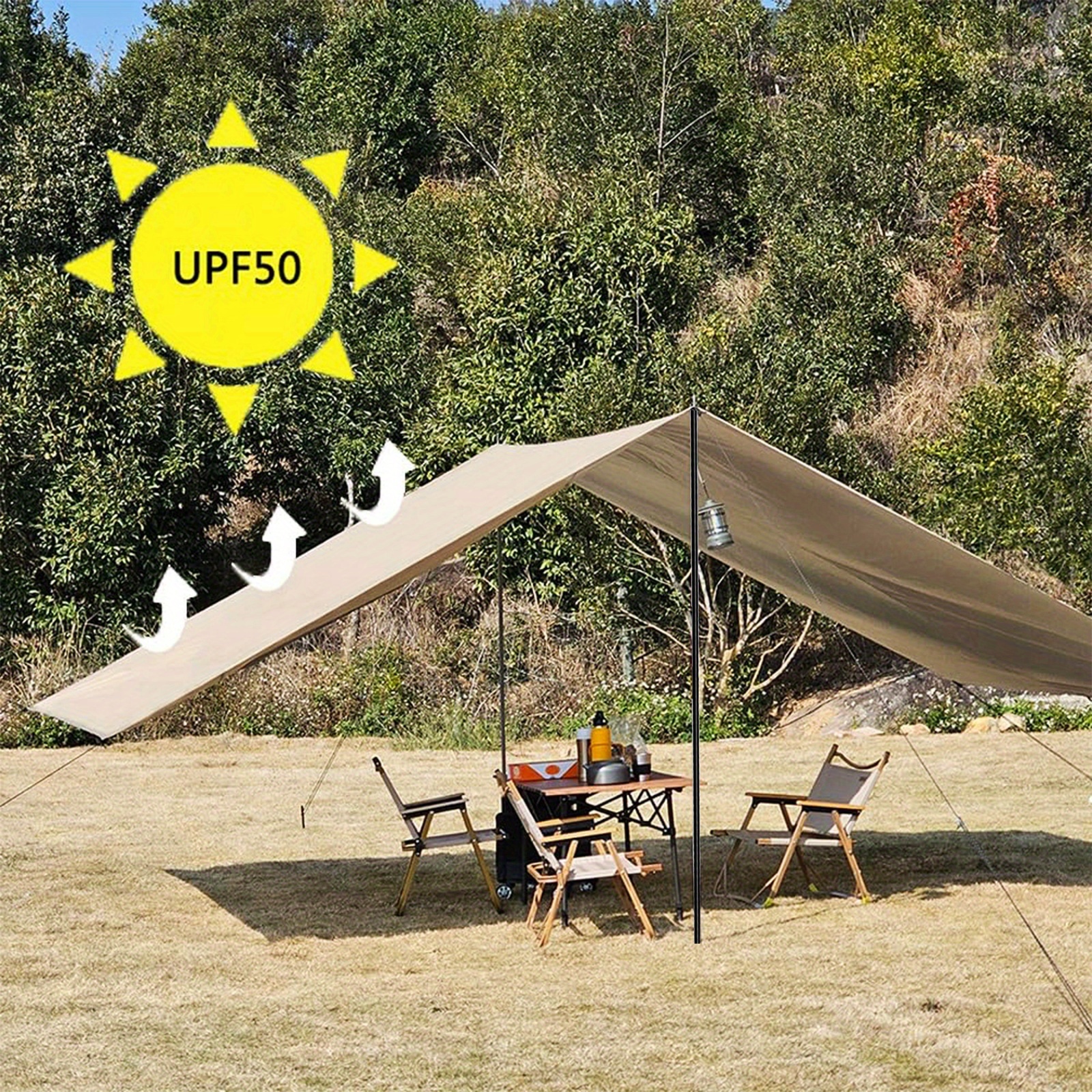 1 Kit Hammock Canopy, 210D Oxford Sunshade Portable Shelter Canopy Including Accessories for Camping Hiking Picnic Backpacking, Outdoor Sun Shade Sail for Patio Lawn Garden