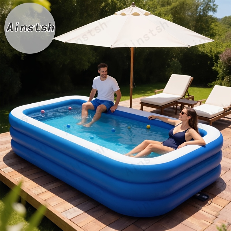 Large Inflatable Pool with Cover Mat for Backyard Relaxation