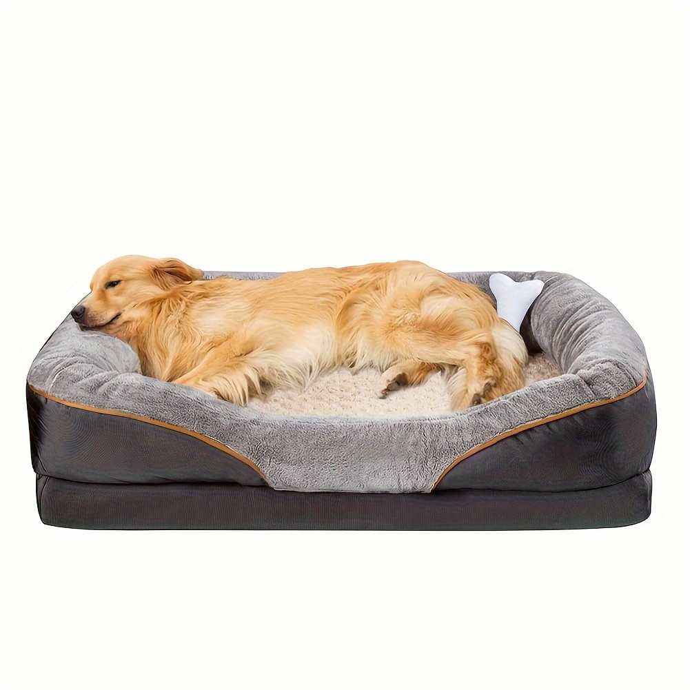 

Waterproof Liner Orthopedic Foam Dog Beds For Large Dogs, Washable Removable Cover With Zipper And Bolster