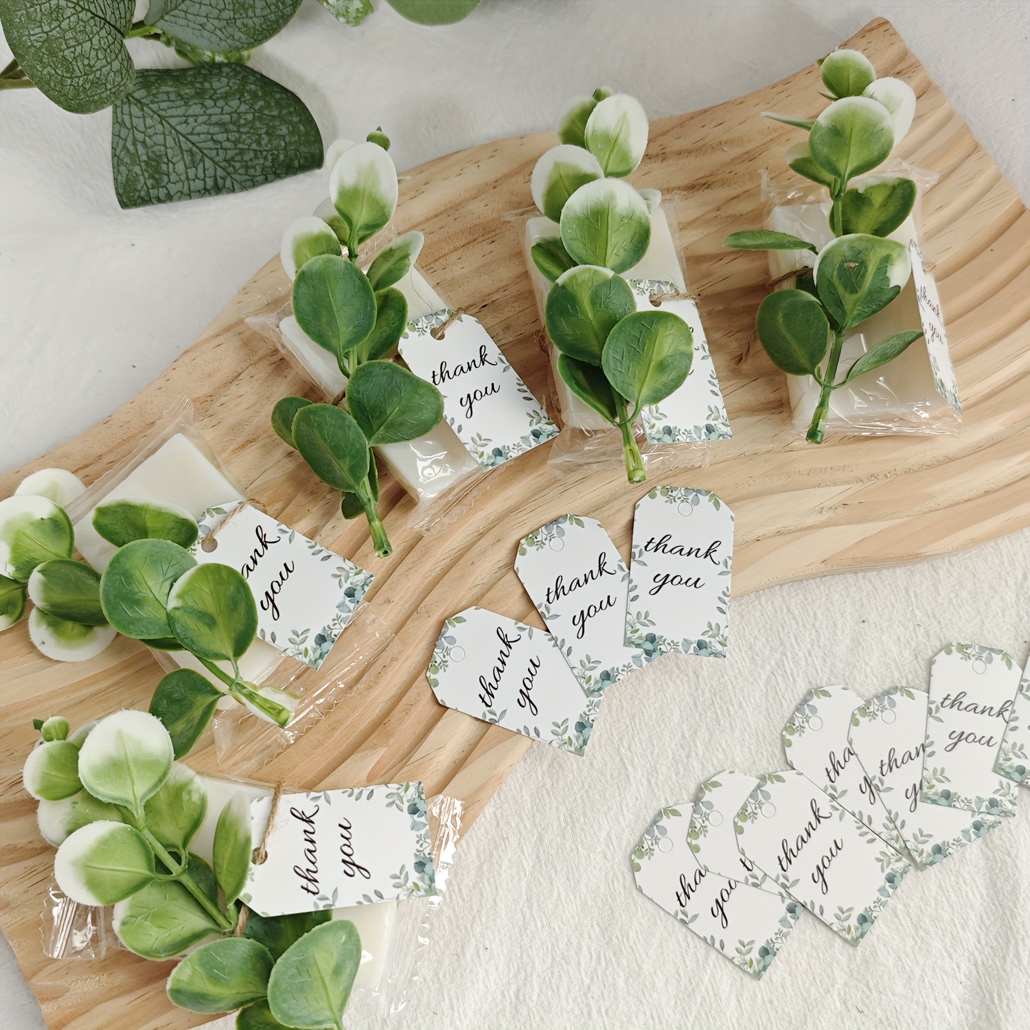   30pcs scented soap bars with thank you cards mini   eucalyptus leaf design for weddings bridal showers baby showers anniversaries birthday party favors elegant plastic soap packs soap gift 0