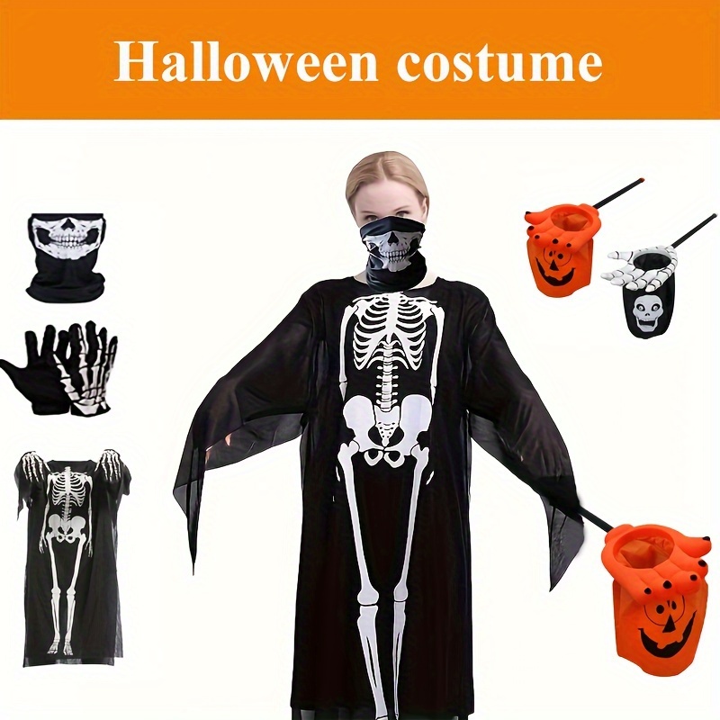 Skelett Kostüm Set Für Halloween – Inklusive Maske & Handschuhen Für Gruseligen Cosplay-Spaß