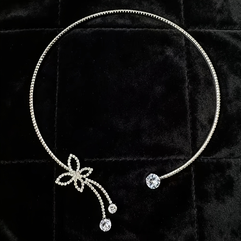 Blingbling Butterfly Rhinestone K Plated Open Collar Choker Necklace