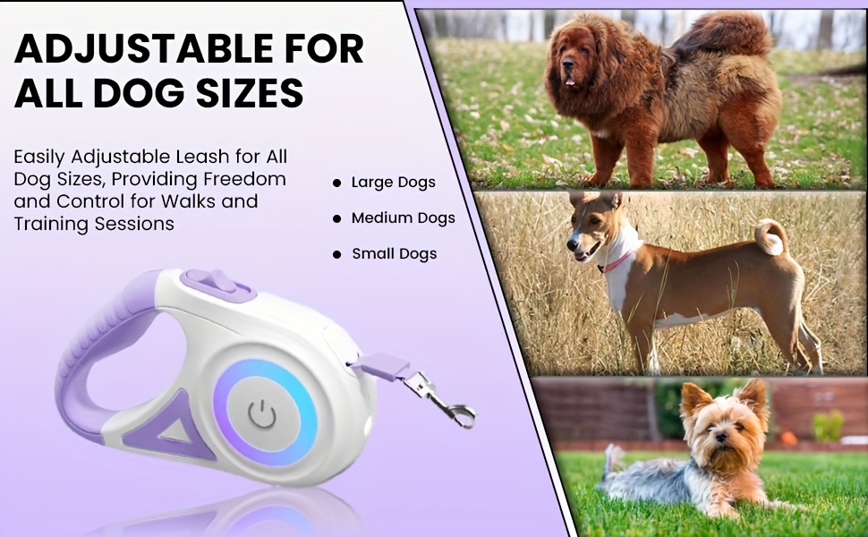 16ft 5m Retractable Dog Leash with LED Flash Light - 6 Color Streamer Conversion, Durable ABS Material, Battery-Powered for Nighttime Walks, Purple&Orange Options, Outdoor Pet Accessory | Sleek Pet Leash | Ergonomic Design, Leash for Dogs