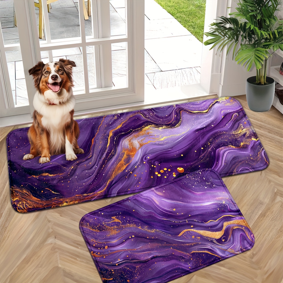 

Purple Marble Flowing Sand Modern Door Mats: Anti-slip, Machine Washable, Suitable For Living Rooms, Kitchens, Bedrooms, Corridors, Laundry Rooms