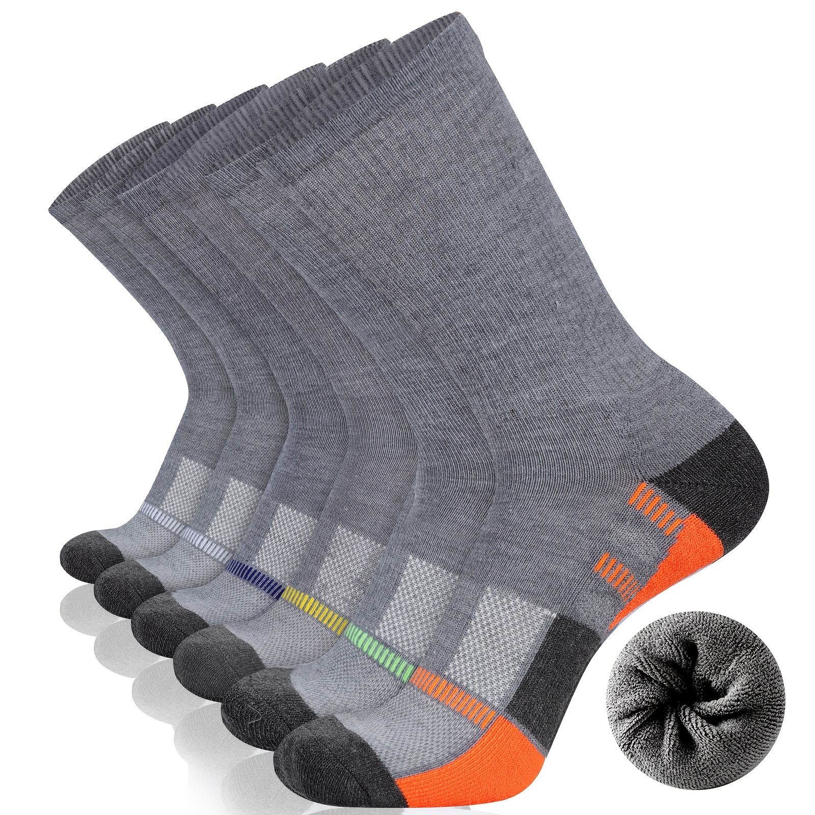 

6pcs Goodnorm Men's Fleece-lined Warm Crew Socks - Mid-calf Athletic & Cold-resistant, Breathable Polyester With Elasticized Toe & Heel, & Casual Wear