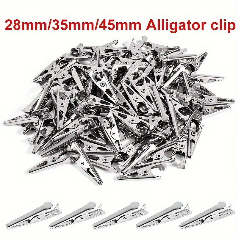 

50pcs Mini Metal Alligator Clips 28/35/45mm - Silvery, Waterproof & Fade-resistant For Electrical Testing, Office Use