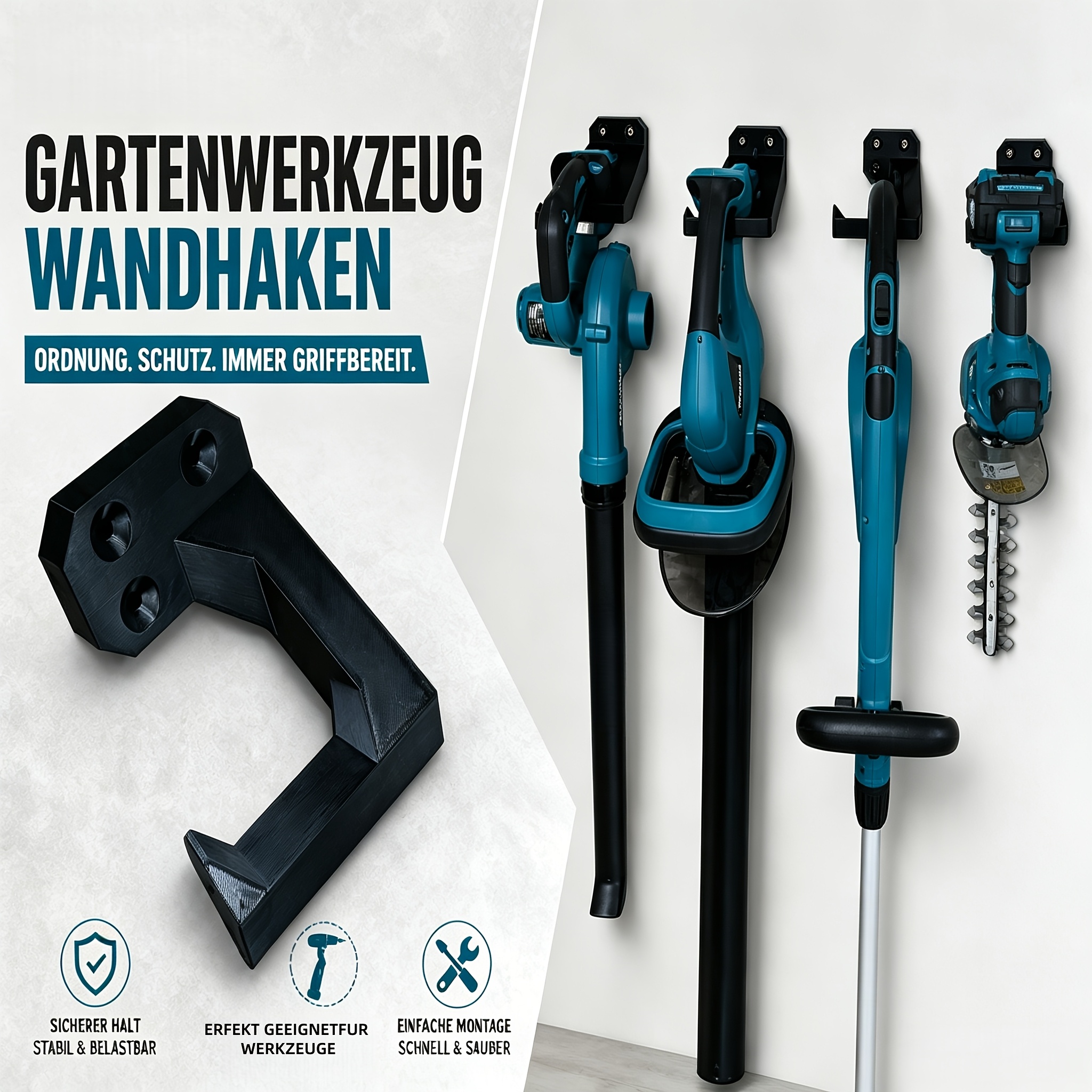 Wall Mount Tool Hook Heavy Duty, Garage Storage Bracket For Cordless Garden Tools, Space Organizer For Leaf Blower Trimmer Hedge Trimmer