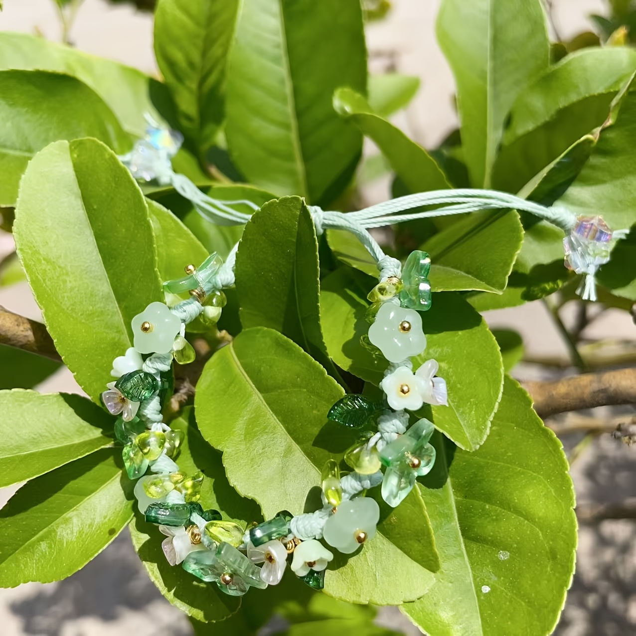 Adjustable Boho Butterfly Flower Bracelet with Pastel Flowers