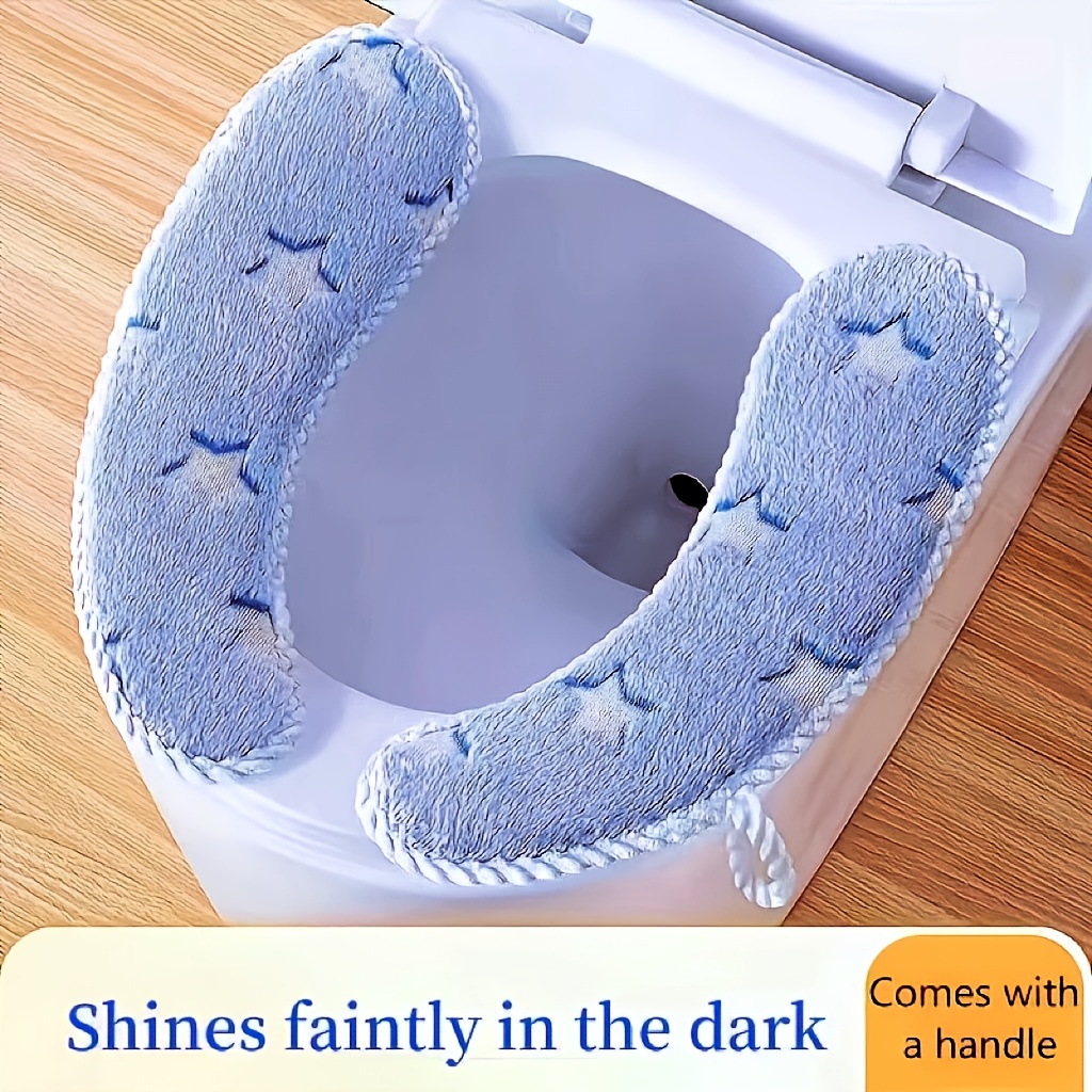 star patterned toilet seat cover   with thickened plush hanging bath mat with handle night   design and multi color options Product details 3