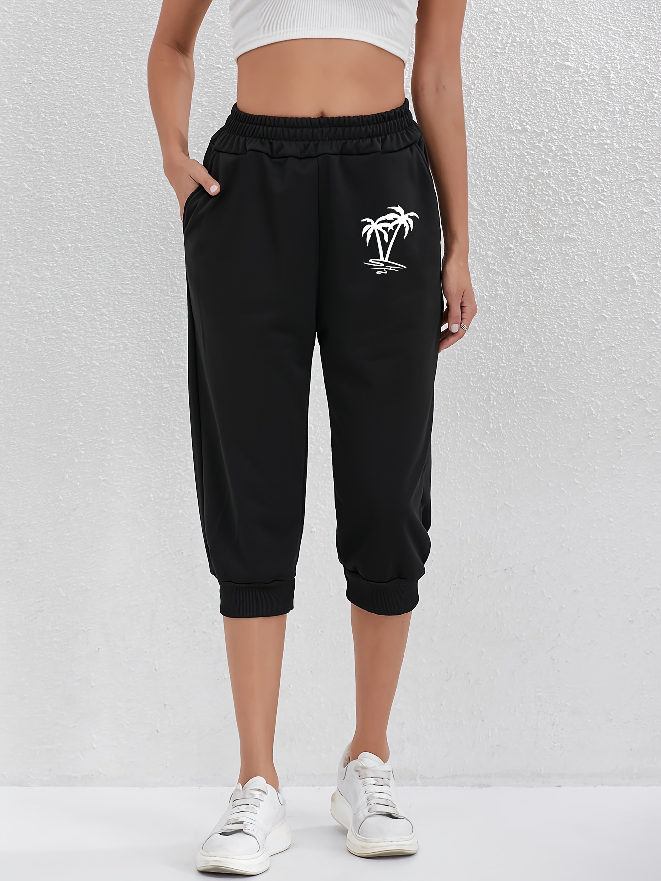 womens casual letter print pants elastic waist drawstring loose fit summer trousers with pockets black relaxed fit pants casual drawstring waistband ladies pants