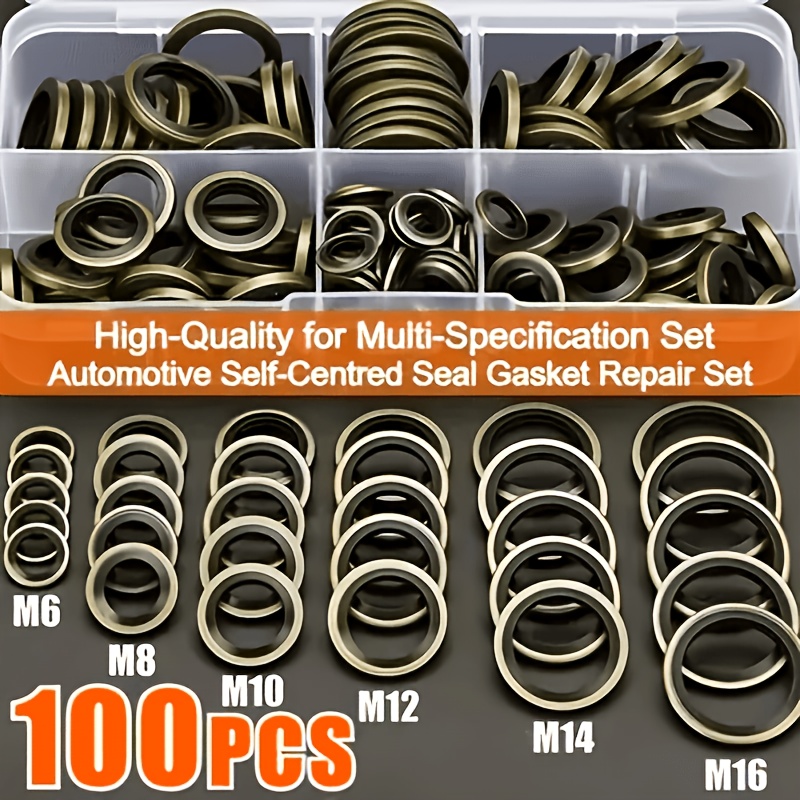 TEMU 100pcs Oil Drain Pad Gasket Set, Including Rubber Seal Gaskets For Oil Drain Plugs, Compatible With M6, M8, M10, M12, M14 And M16 Sizes