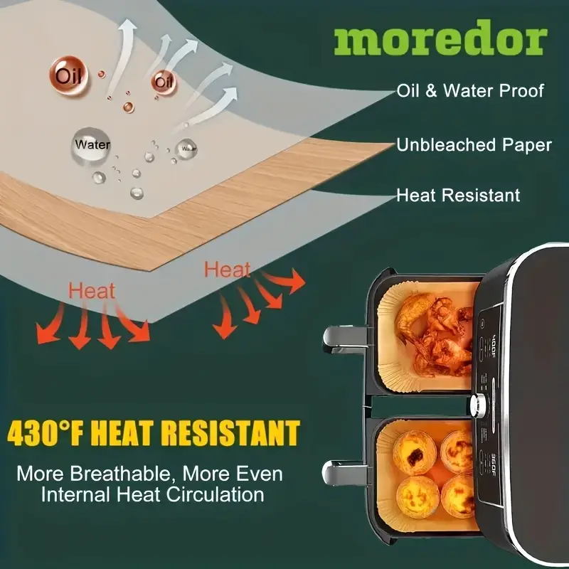 100pcs moroder non stick disposable air fryer liners rectangular oil waterproof parchment paper baking sheets for dual basket fryers ideal for chicken nuggets wings more essential kitchen accessory Product details 1