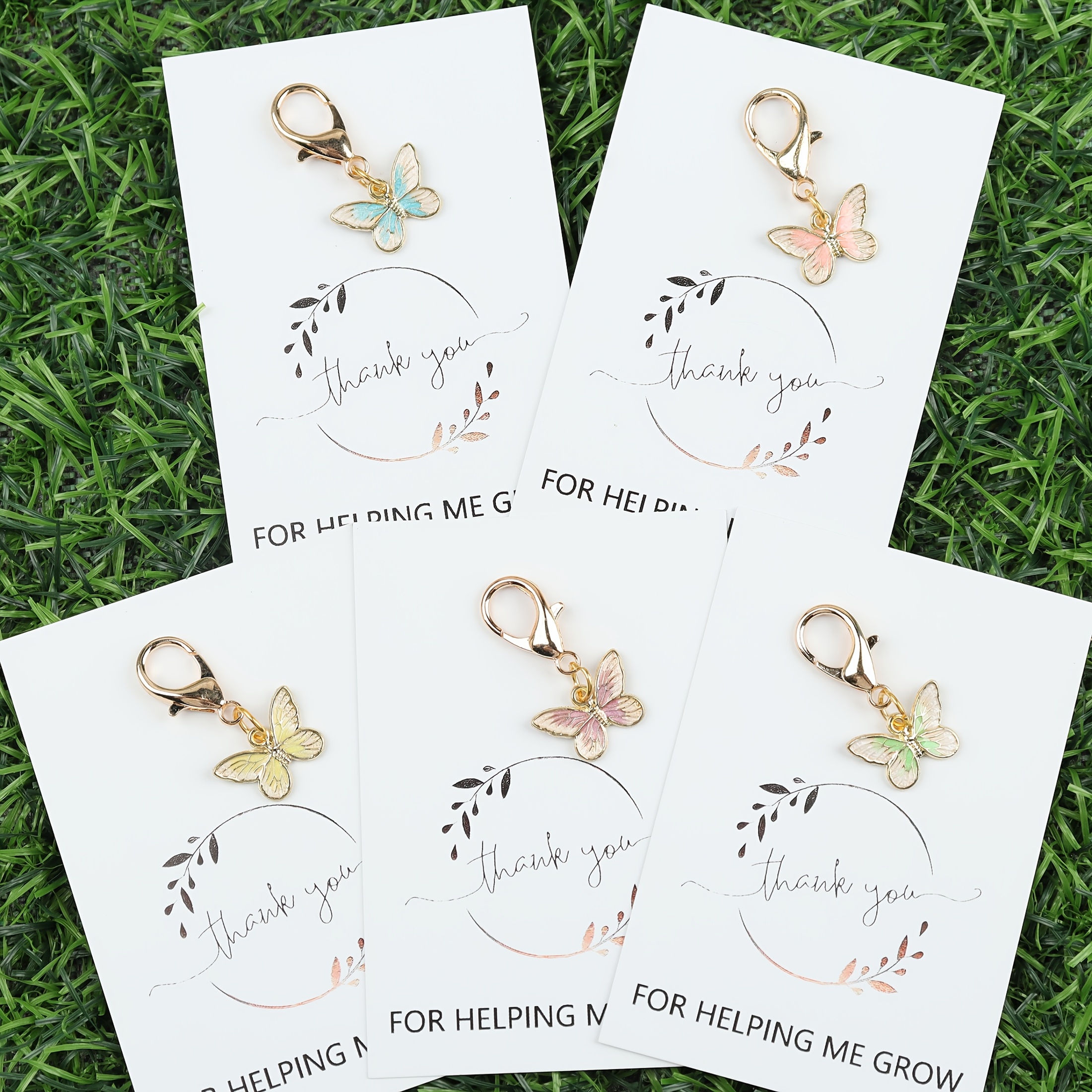 E-shop 5-teilig/10-teilig Mini-Schmetterlings-Schlüsselanhänger mit " du mir beim hilfst" Dankeskarte, Eleganter Schmetterlingsanhänger für Frauen,
