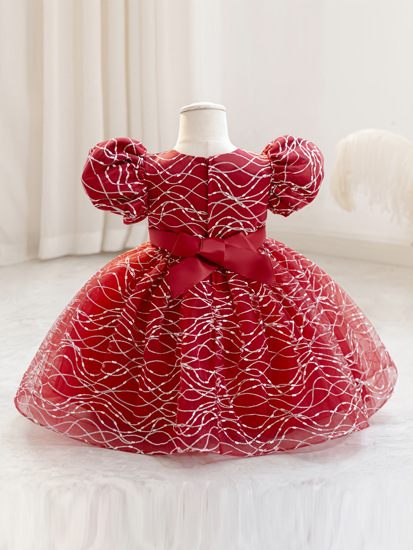strapless open back dress Baby Girl Dress Toddler Puff Sleeves Summer Beaded Big Bow Princess Dr   marryshe