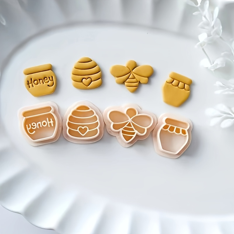 TEMU 4pcs Set Of Bee Honey Jar And Honeycomb Pattern Polymer Clay Hand Moulds, Creative Polymer Clay Mould Set For Jewelry And Accessory Making