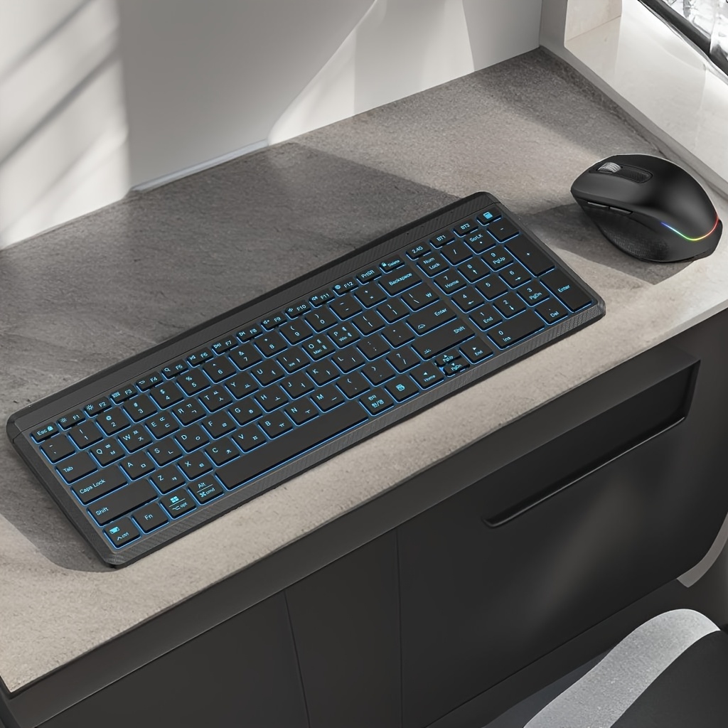 Wireless Tri-Mode Keyboard Combo, 7 Backlights 2.4G RGB Rechargable Adjustable DPI, Ultra Silent, Portable Alloy Keyboard Mouse Set for Computer Laptop Notebook
