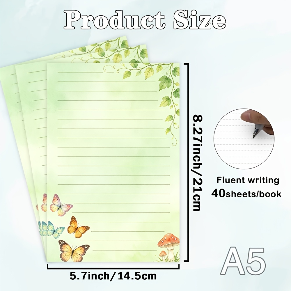TEMU 40sheets Vine Mushroom Theme Letter Paper, Curly Leaf Vine Color Red Spotted Mushroom Bottom Pale Print Design, Suitable For Diaries, Supplies,
