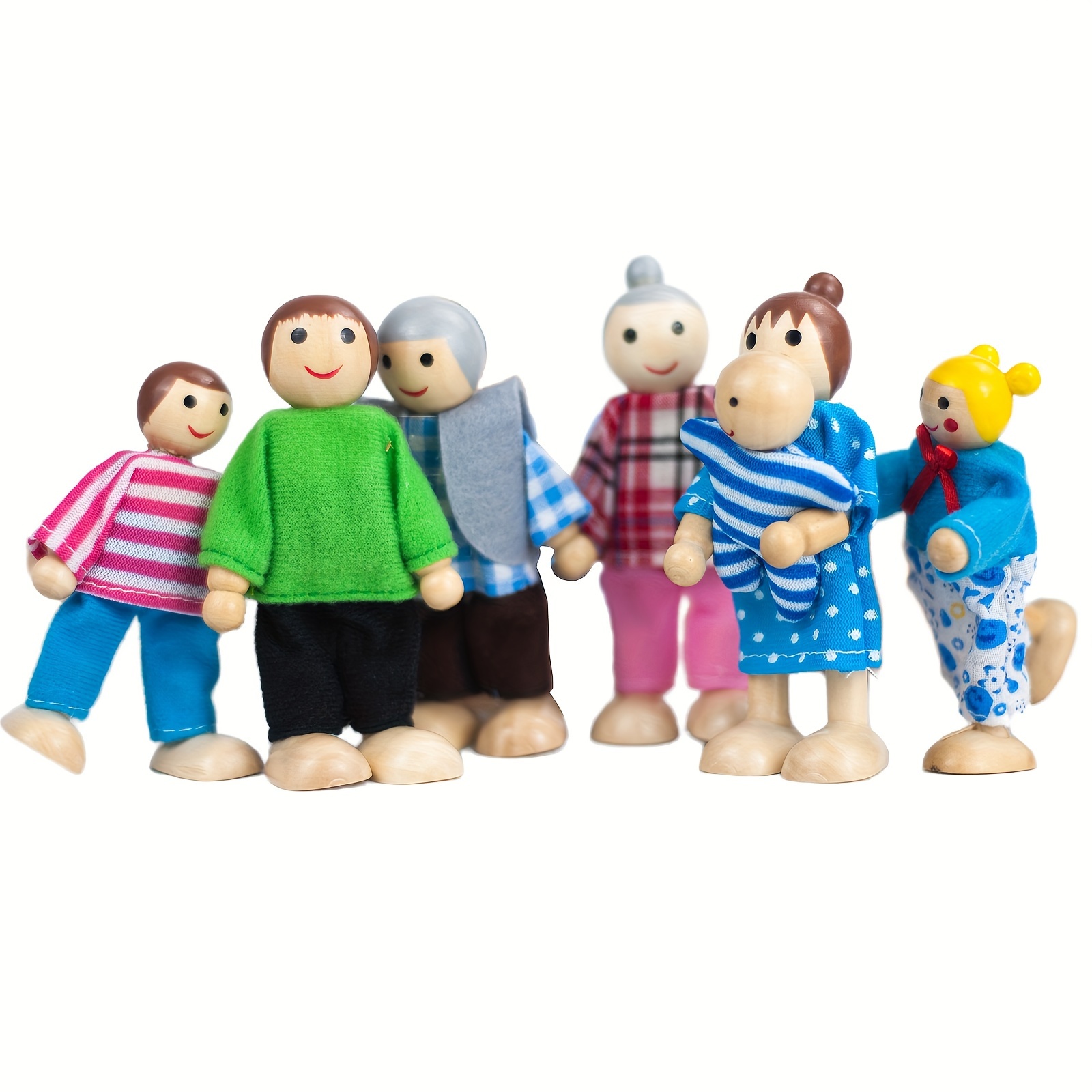 

7- Wooden Doll Set For , Miniature Including , Grandparents & Children, Toy Accessories For -6 Years