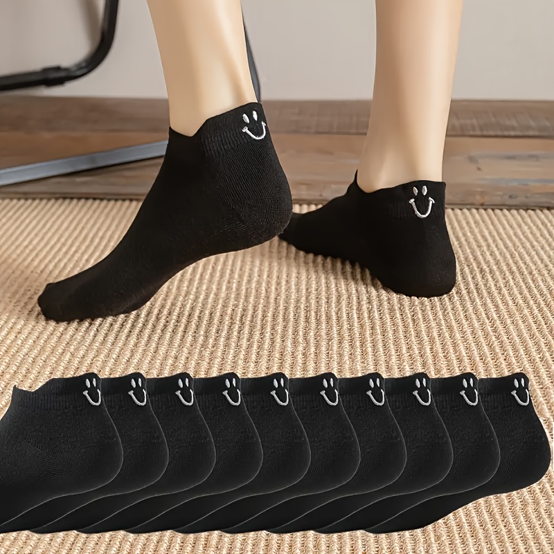 

10 Paires de Chaussettes Courtes À Dessin Pour Femmes, Confortables Et Respirantes En Polyester Tricoté, Couleur Unie, 95% Polyester 5% Élastan, 280g/m², Lavables En Machine