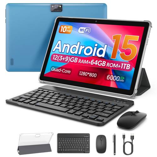 15 all in in 1 tablet 10 inch design 12gb 3 9 64gb storage 1tb expansion core processor for smooth performance 6000mah long lasting battery 5g wifi6 dual network coverage 2 0mp 8 0mp 1280x800 hd