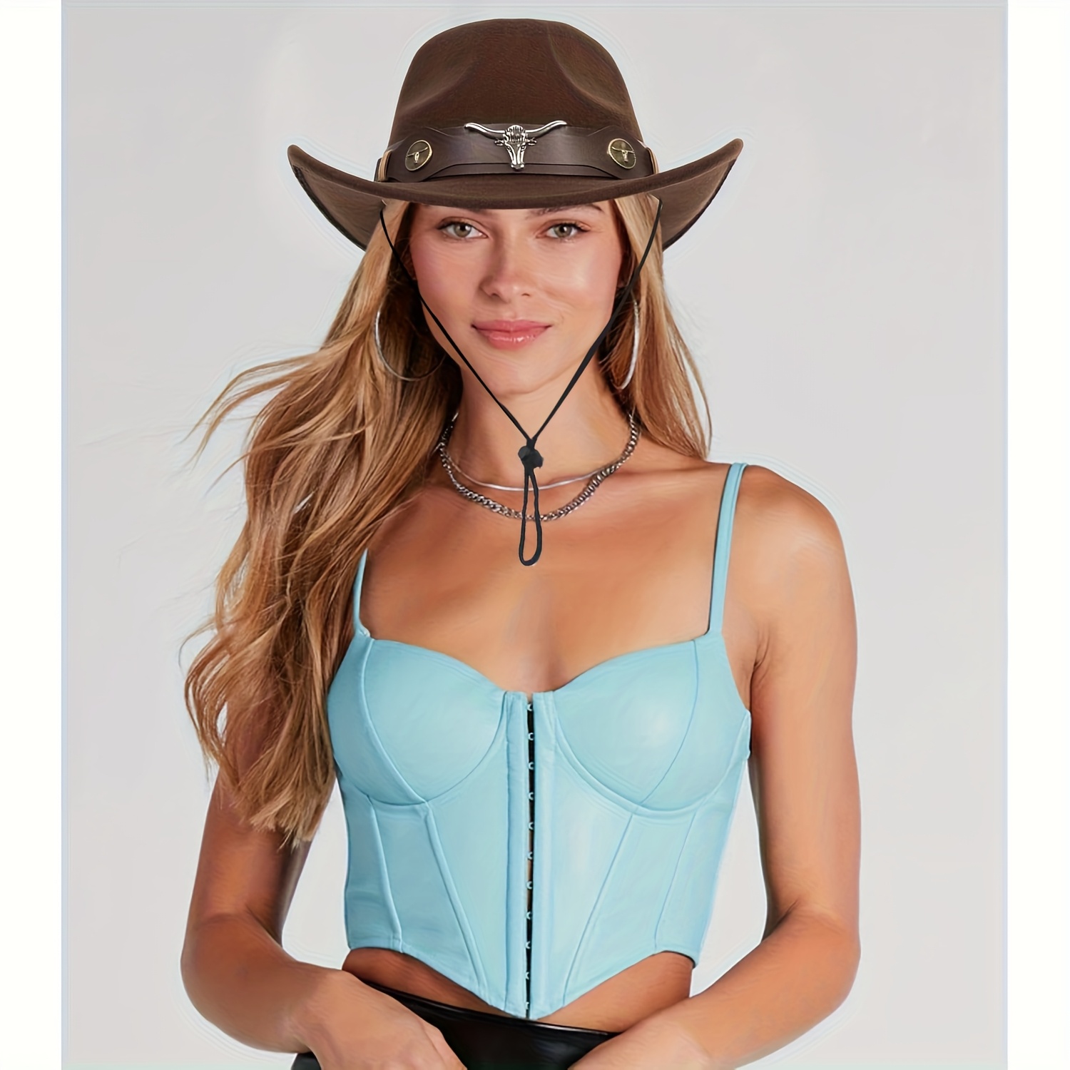 E-shop 1 Stück Damen & Herren Brauner Western-Cowboyhut, Breitkrempiger Western-Cowboyhut für Männer Frauen als Geburtstagsgeschenk, Partyhut