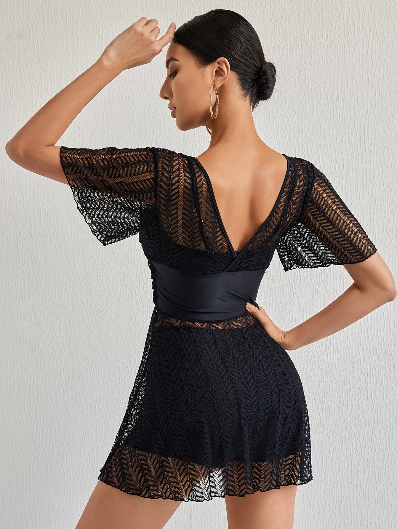 chinese dress ladies Wantdo Women's Sexy One Piece Bathing Suits Black Mesh Inset One Piece Swimsuit, Black Mesh / 16-18