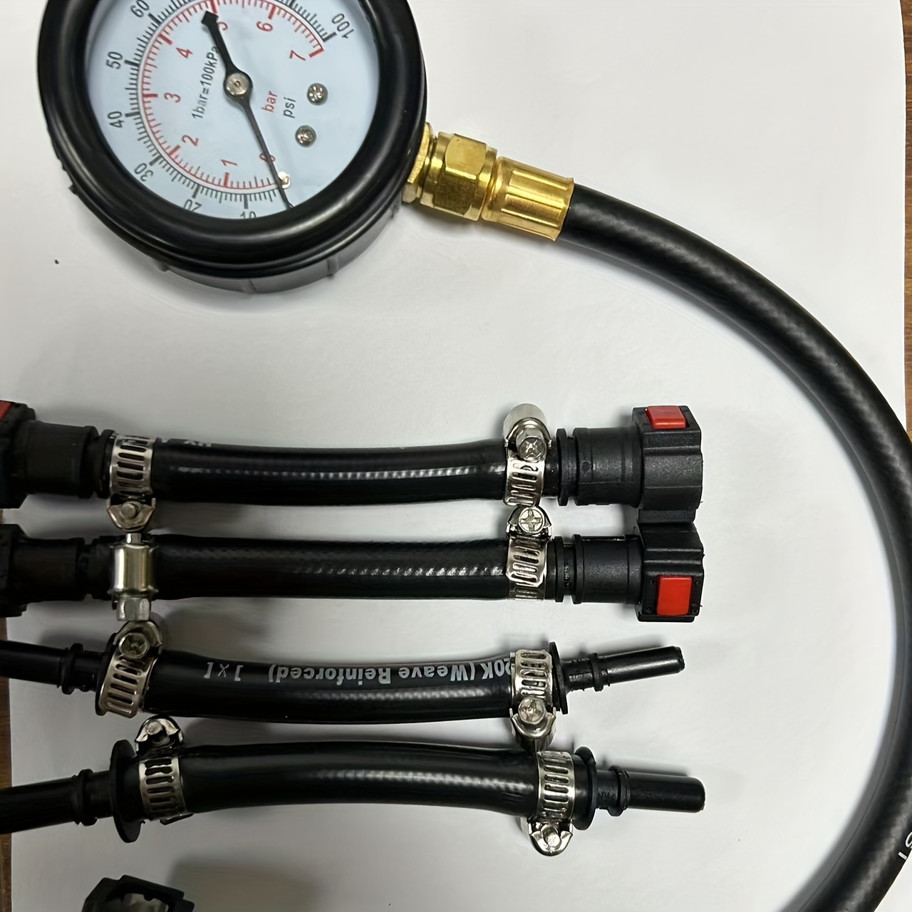 TEMU Fuel Pressure Test Kit Pressure Tester Gauge Kit For , Motorcycle, Truck Quickly Fuel Pump Pressure Tester Gauge With Valve 0-100psi 0-7bar 6.30 7.89 9.49 Fuel Line Fittings