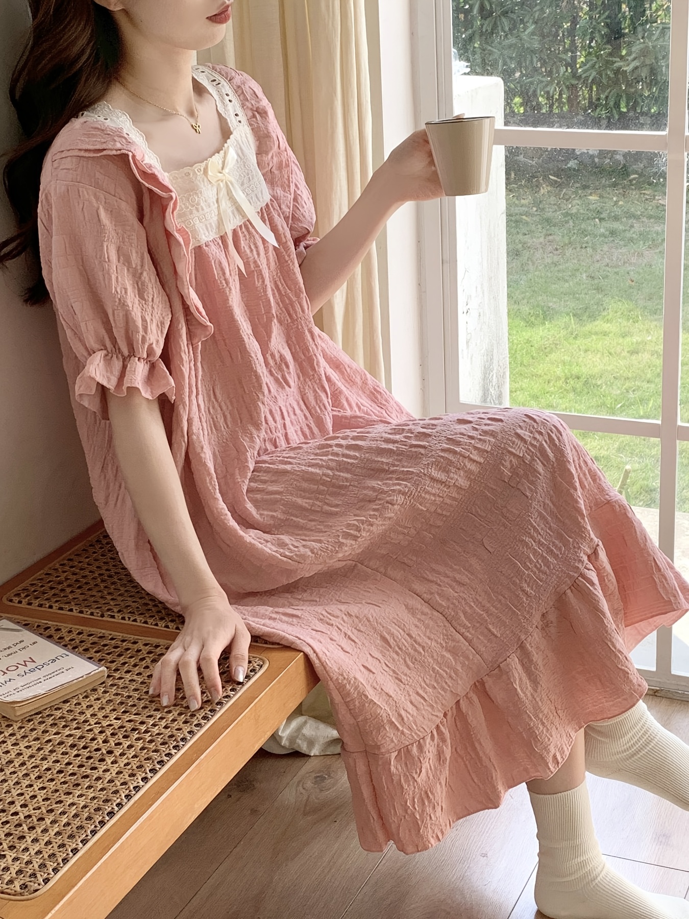 white christmas dresses Summer Striped Short Sleeve Pajamas Dress main image 0