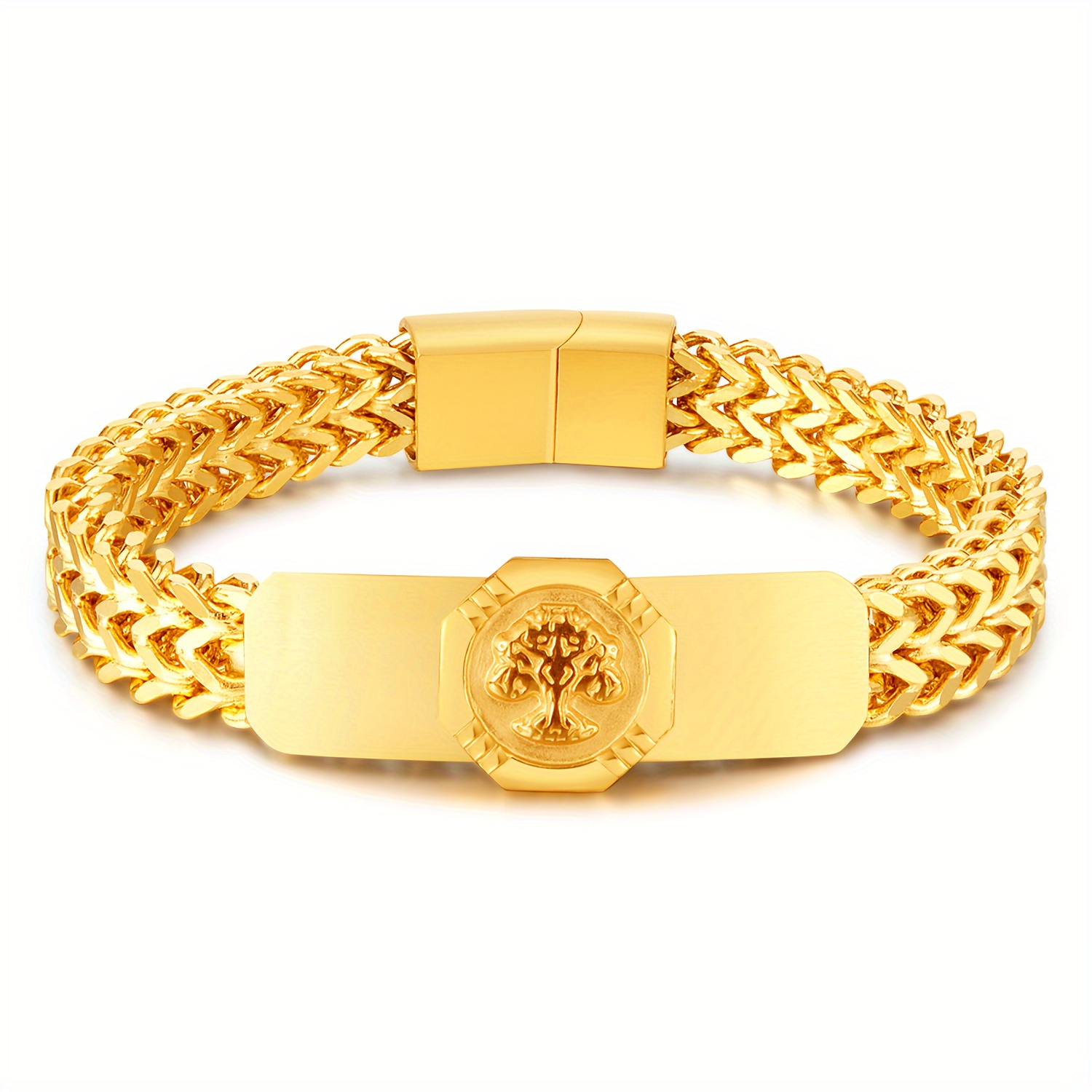 TEMU Bracelet manchette 1 pièce pour homme, tendance vintage, en acier inoxydable 304L, avec fermoir magnétique et motif Arbre de Vie