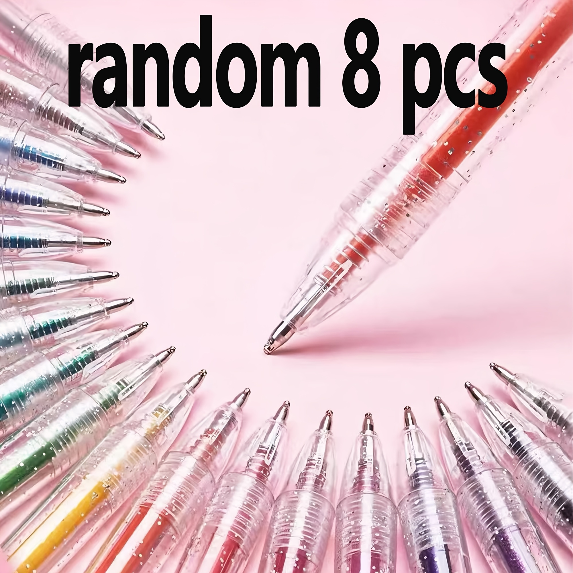TEMU Random 8pcs Set Of Glitter Gel Pens Suitable For Scrapbooking, Journaling, Drawing Prints, Sparkling Shimmer, Notebook Recording, Highlighting,