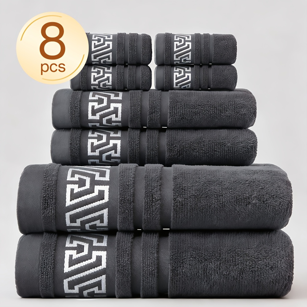 8pcs Cotton Bath Towel Set, Absorbent & Quick Dry, Non-shedding Bathroom Essentials, Includes 2 Large Bath Towels, 2 Hand Towels & 4 Washcloths, Hotel Quality, Grey & Blue