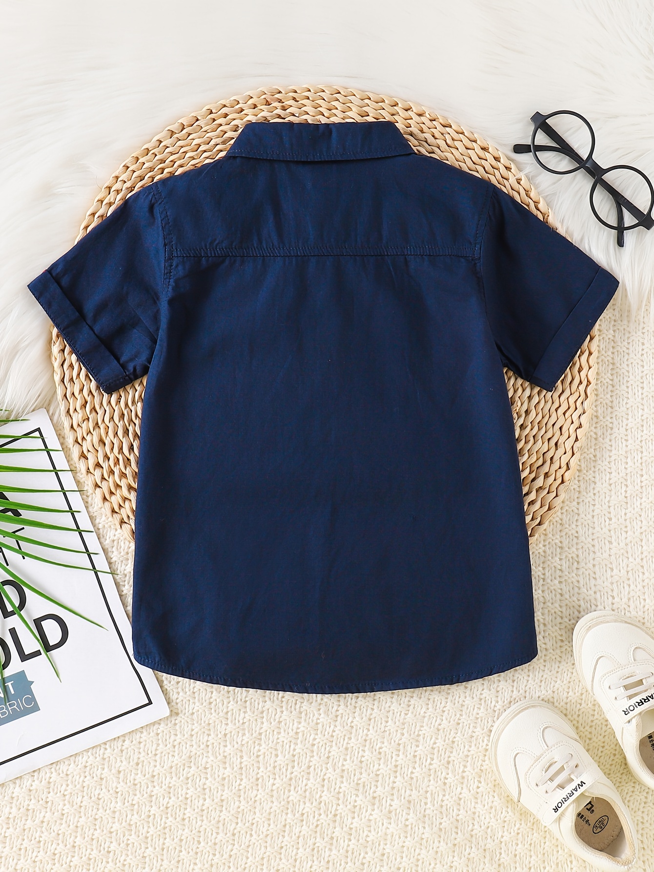 chemise manches courtes en coton bleu Temu Mauritius