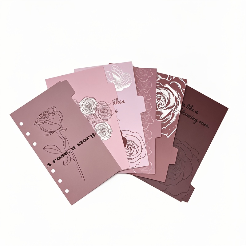 TEMU Set da 6 divisori per raccoglitori Prologue of Roses - di ricarica a fogli mobili A5/A6 con foratura a 6 adatte per diari, agende, forniture,