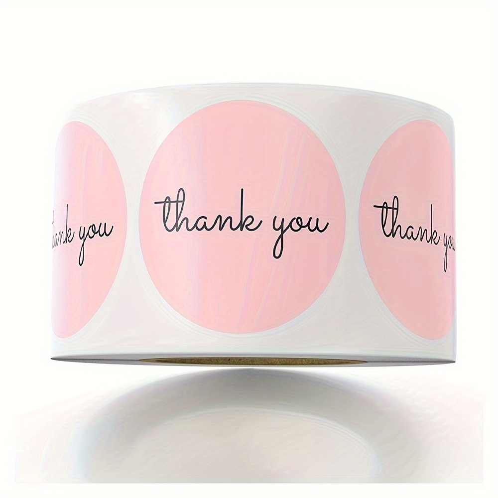 

500-pack Thank You Stickers - 1 Inch Round Pink Self-adhesive Paper Labels With Glossy Finish, Single-use Decorative Seals For Wedding, Scrapbooking, Envelopes & Handmade Stationery