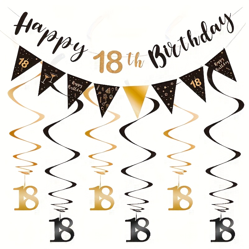 18th Birthday Decoration Set, Happy 18th Birthday Banner Colorful Flag Ribbon, Triangle Banner Used For Birthday Party Decoration Supplies Black And Golden 18th Birthday