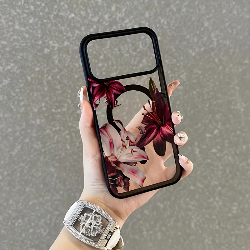 TEMU Phone Case - 1pc Wine Magnetic Wireless Charging Drop-proof Protective Soft Case, Suitable For Iphone 17/16/15/14/13/12/11/plus/pro/pro