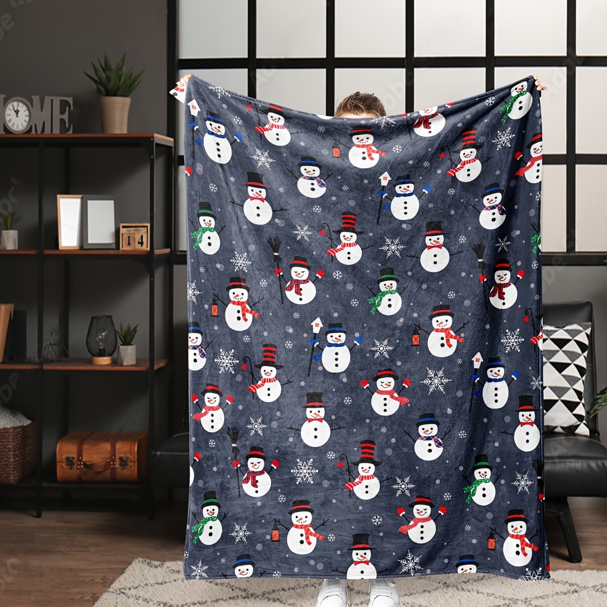 

Cozy Christmas Snowman Flannel Throw Blanket - , Warm Plush Winter Decor For Sofa & Bed