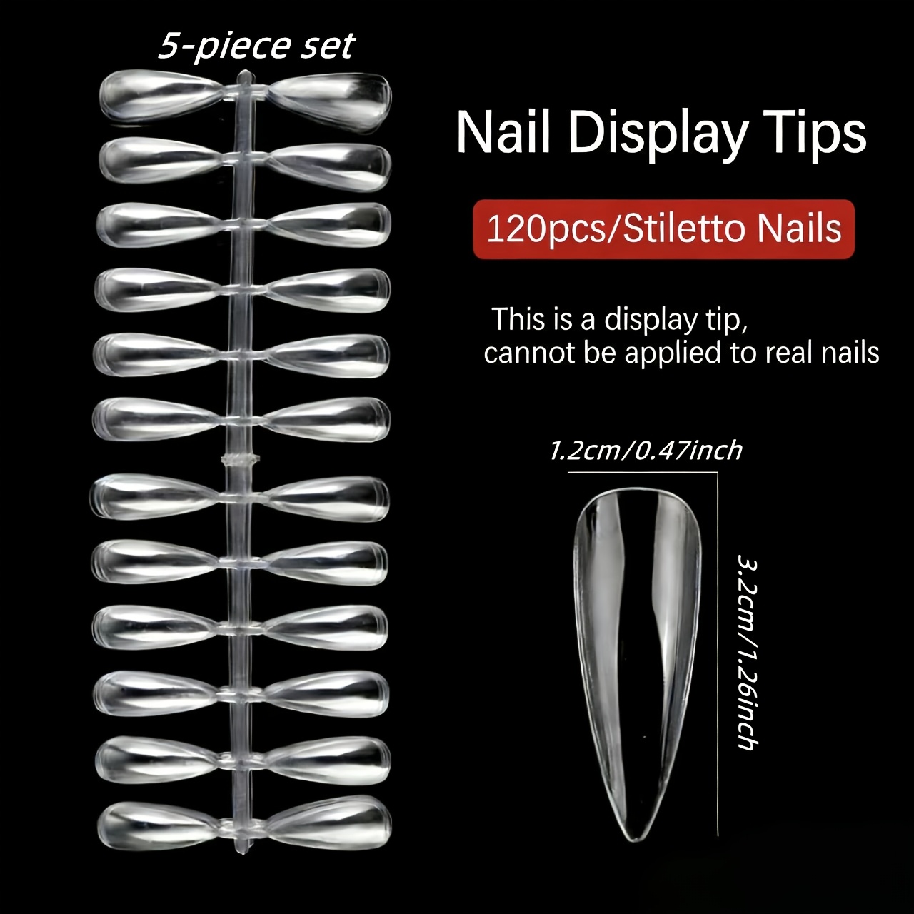 TEMU 5 stuks 120 Elegante Collectie - Amandelvormige Kegel Gemengde Nagelpers, Lange en Fijne Hoge Hakken, Nailart Oefen- en Displayset