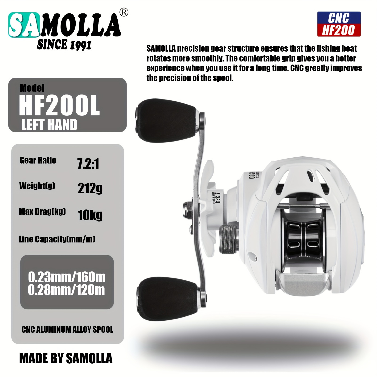 E-shop SAMOLLA Neue Long Casting Spinnrolle mit abgewinkeltem Schnurbecher, großes Schnurfassungsvermögen, 6+1 Kugellager, für Salz- Süßwasser, hohe