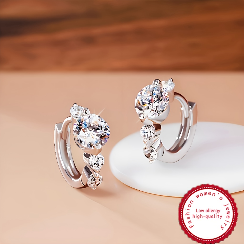 TEMU Of S925 Pure Silvery Earrings With Crystal - Elegant And Simple Luxury , Suitable For All , Suitable For And Parties, No Plating - 1 Pair