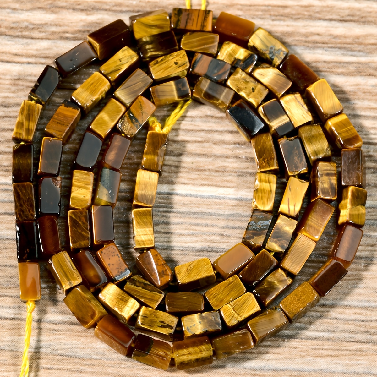 TEMU Perles d'espacement carrées en œil de tigre - Perles minières en œil de tigre naturel brillant 2*4mm pour la fabrication de bijoux, et bracelets