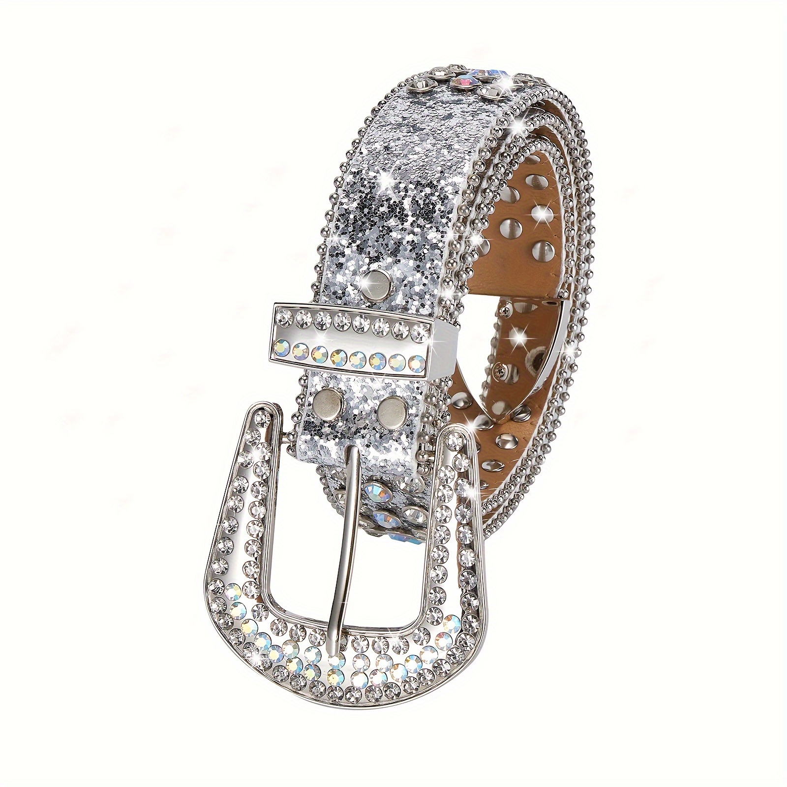 belt bling bling faux leather belt jeans - Temu display picture 1