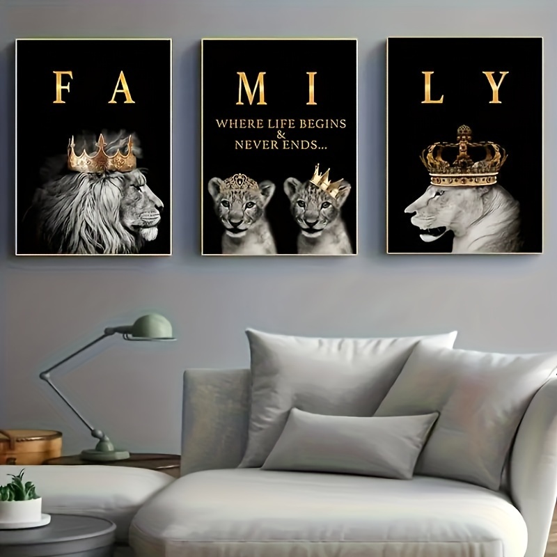 

3pcs Unframed Canvas Poster, Abstract Family Of Motivational Quotes Wall Art Animal Canvas Painting Art Living Room Cuadros Decor