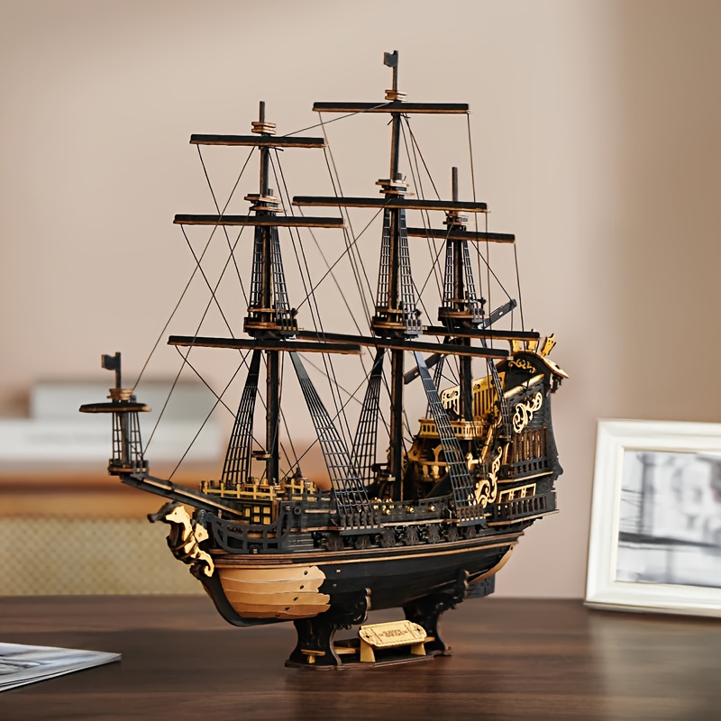 TEMU Robotime Rokr Barque Is A Pre-colored, Baroque-style Model Designed For Adult Gifts, Featuring A 3d Wooden Puzzle Building Block Kit, Model