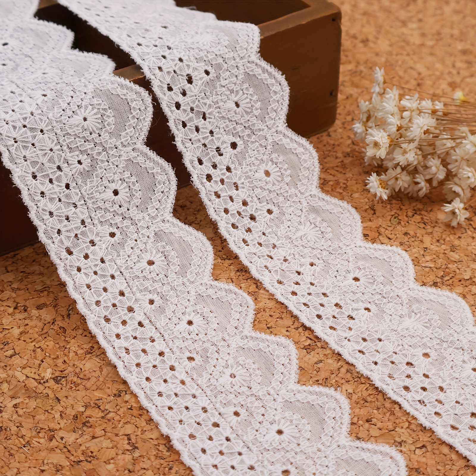 Lace Trim White Lace Ribbon Eyelet Lace Embroidery Ruffle Lace Trim For Dresses, Clothes, Bag, Pets Clothes