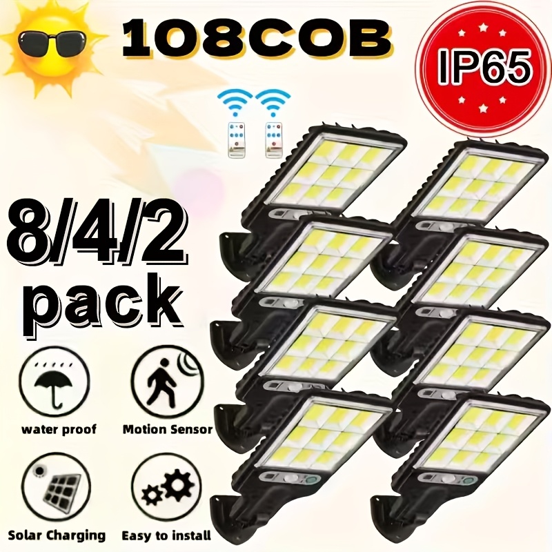solar powered street light 8 4 2pcs with   sensor 108cob reflector led security wall lamp with remote control 3 working   for garden patio porch door garage spotlight thanksgiving new year christmas gift use   your home
