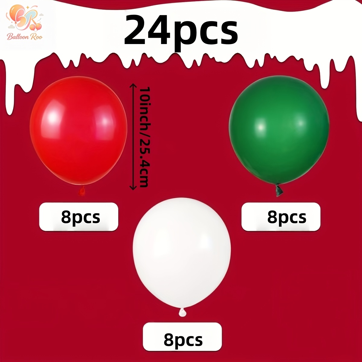 TEMU 24pcs Red, Green, And White Balloon Set, Suitable For Christmas, Christmas Eve, Birthdays, Winter, New Year, Celebration Party Decorations,